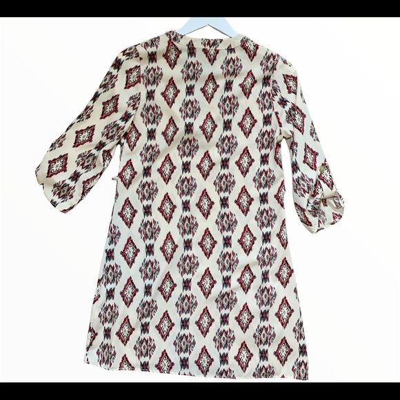 MY BELOVED Boho V Cut Geo Diamond Print Tunic Dress With V Cut Ivory/Red Medium - Picture 10 of 10